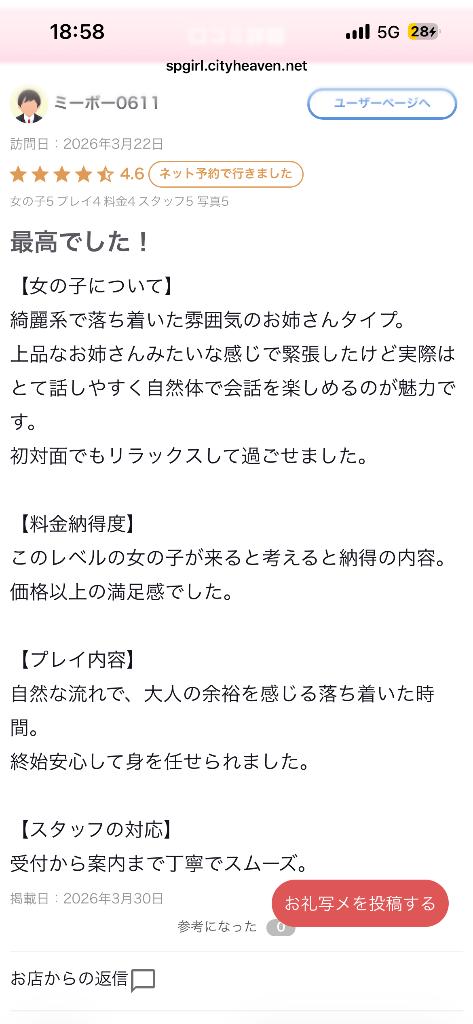 【お礼写メ日記】