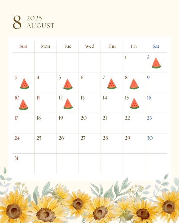 🍉8月前半スケジュール🍉