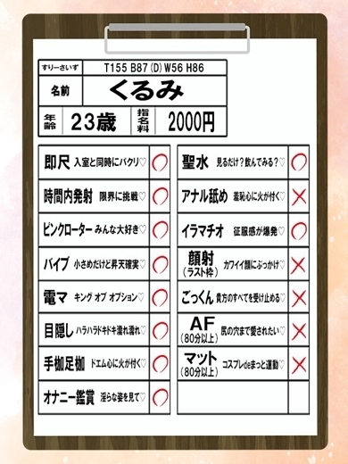 カノジョ感　逆セーラー服しか勝たん　錦店 패션헬스 서비스 업소 KURUMI